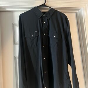 Snap Black Button-Front Shirt with Snap Pockets